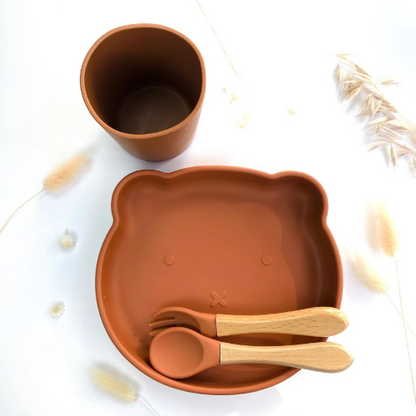 Set de repas + verre & couvert Ours - Terracotta